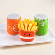 AI-styled drink cans and fries toy view; designs are illustrative
